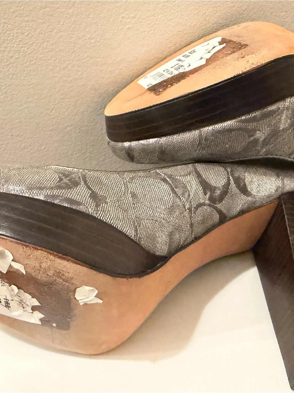 Coach Gray Signature Block Heel Pumps